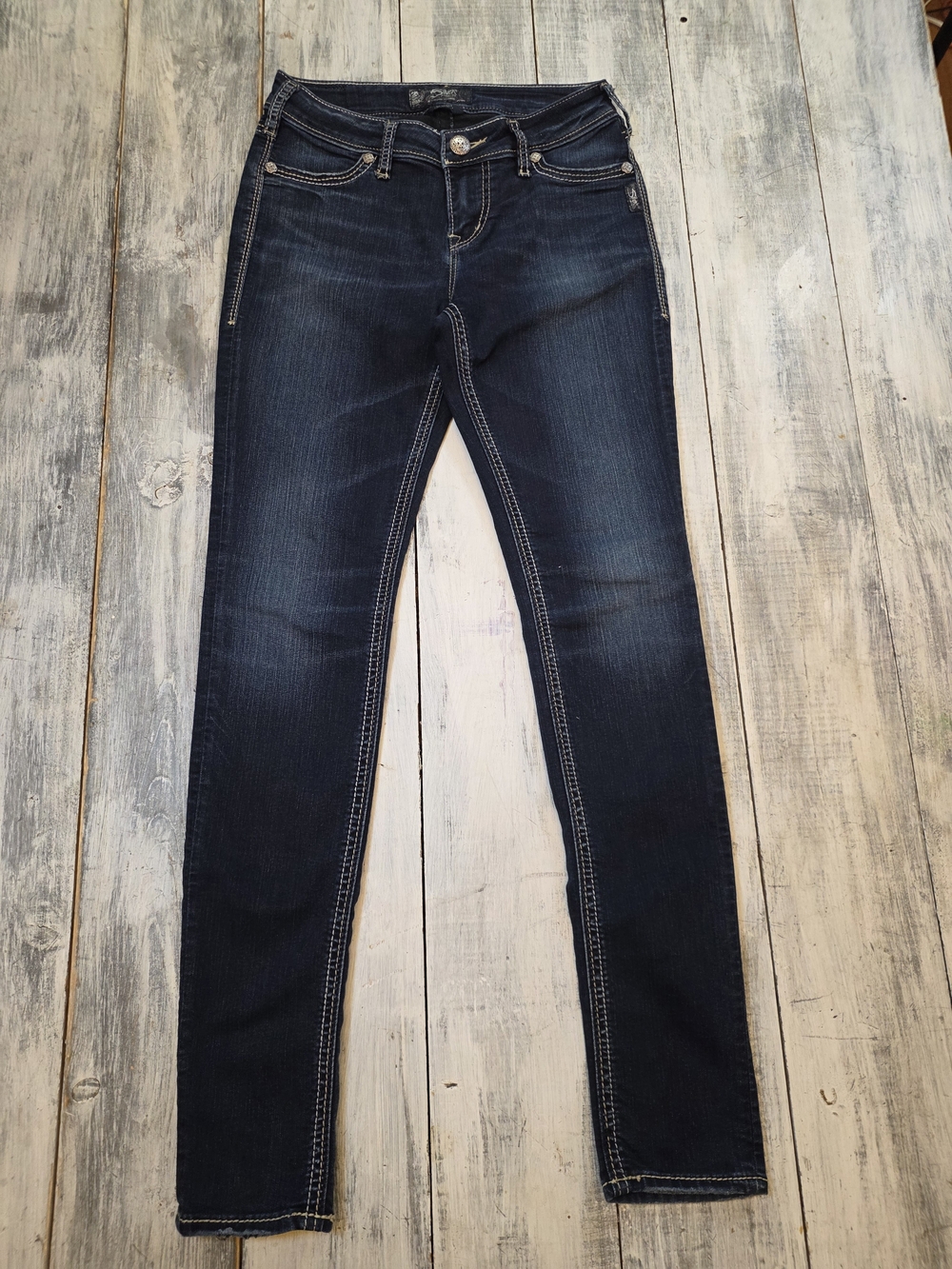 Silver Jeans Suki Women's Dark Indigo Mid Rise Curvy Skinny Jeans sz 27x31